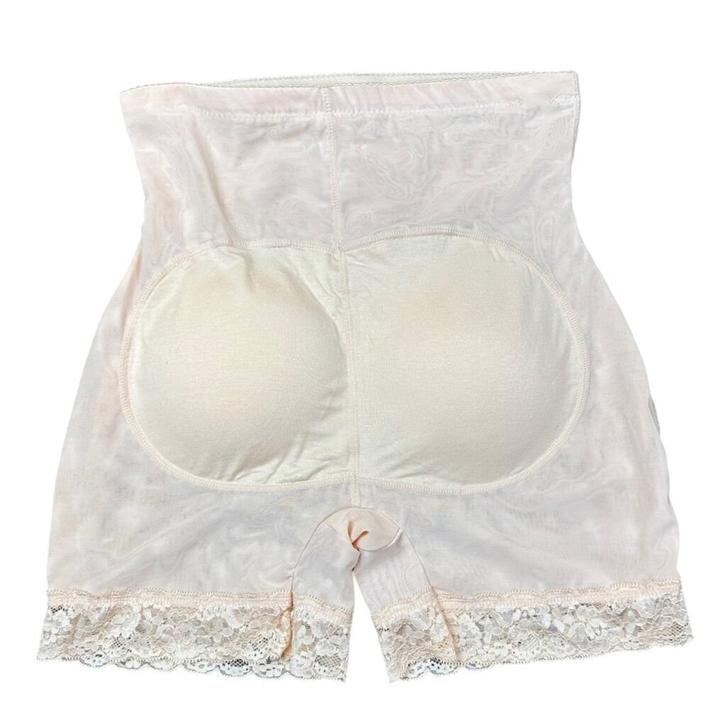 High-Waisted Lace Trim Butt Enhancer Padded Shapewear in Cream Size XL